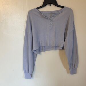Aeropostale Cropped Henley Top - Medium Baby Blue